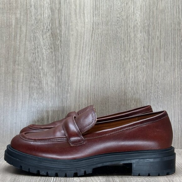 Madewell The Bradley Chunky Lugsole Loafer Women Sz 8 Leather Chunky Cherry Wood - Picture 2 of 13